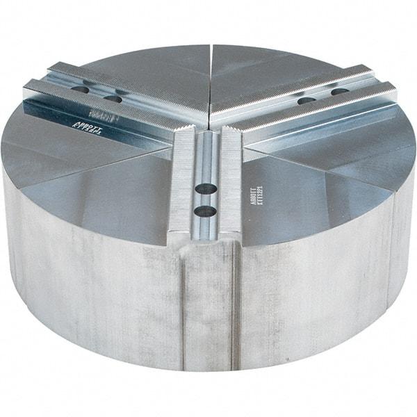 Abbott Workholding Products - 12" Max Chuck Capacity, 1.5mm x 60° Serrated Interface, Round Soft Lathe Chuck Jaw - 3 Jaw, Aluminum, 1.1811" Btw Mount Hole Ctrs, 12" Wide, 4" High, 14mm Fastener - Best Tool & Supply