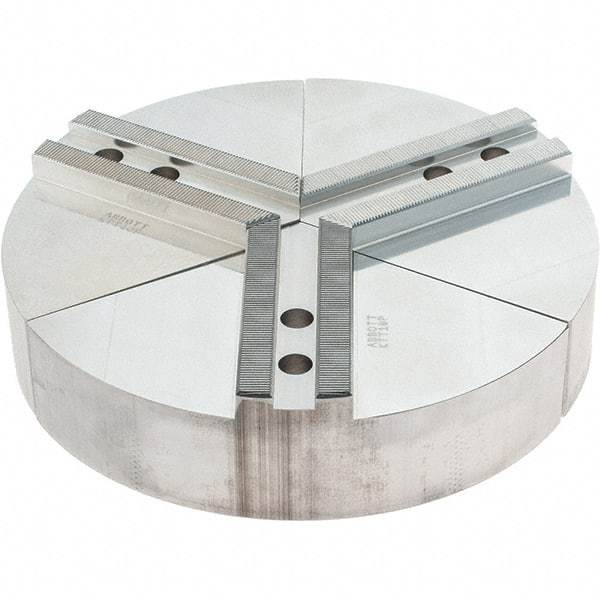 Abbott Workholding Products - 10" Max Chuck Capacity, 1.5mm x 60° Serrated Interface, Round Soft Lathe Chuck Jaw - 3 Jaw, Aluminum, 1.1811" Btw Mount Hole Ctrs, 10" Wide, 2" High, 12mm Fastener - Best Tool & Supply