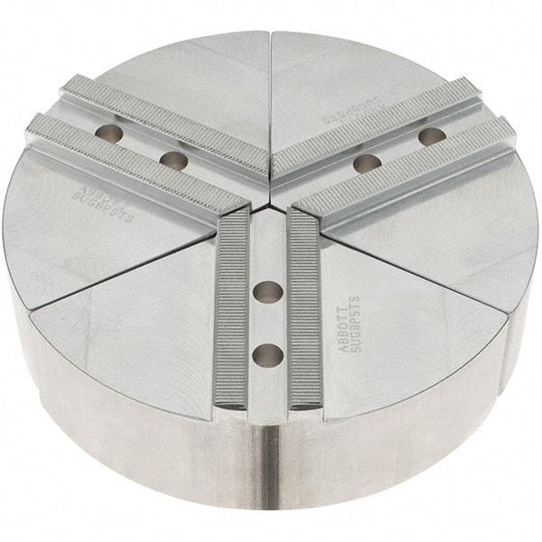 Abbott Workholding Products - 8" Max Chuck Capacity, 1.5mm x 60° Serrated Interface, Round Soft Lathe Chuck Jaw - 3 Jaw, Aluminum, 1.1811" Btw Mount Hole Ctrs, 8" Wide, 2" High, 10mm Fastener - Best Tool & Supply