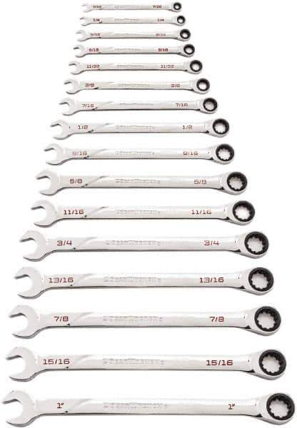 GearWrench - 16 Piece, 7/32" to 1", Ratcheting Combination Wrench Set - Inch Measurement Standard, Chrome Finish - Best Tool & Supply