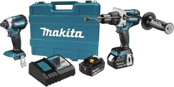 Makita - 18 Volt Cordless Tool Combination Kit - Includes 1/2" Hammer Drill & 1/4" Impact Driver, Lithium-Ion Battery Included - Best Tool & Supply