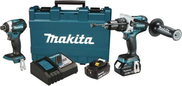 Makita - 18 Volt Cordless Tool Combination Kit - Includes 1/2" Hammer Drill & 1/4" Impact Driver, Lithium-Ion Battery Included - Best Tool & Supply