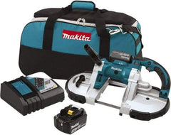 Makita - 18 Volt, 44-7/8" Blade, 530 SFPM Cordless Portable Bandsaw - 4-3/4" (Round) & 4-3/4 x 4-3/4" (Rectangle) Cutting Capacity, Lithium-Ion Battery Included - Best Tool & Supply