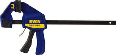 Irwin - 12" Capacity, 3-3/16" Throat Depth Carbon Steel Bar Clamp - 300 Lb Clamping Pressure, 19-1/4" OAL, 492.13mm Max Spread - Best Tool & Supply