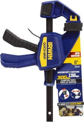 Irwin - 6" Capacity, 3-3/16" Throat Depth Carbon Steel Bar Clamp - 300 Lb Clamping Pressure, 13-1/4" OAL, 339.73mm Max Spread - Best Tool & Supply