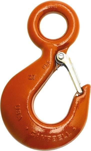 Campbell - 4,000 Lb Capacity, Chain Grade 100, Alloy Steel Eye Hook - 4.84" Reach, 1-1/8" Eye ID, 6.47" OAL, Painted Orange - Best Tool & Supply