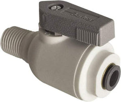 Parker - 1/8" Pipe, Full Port, Polypropylene Valve Male Connector Ball Valve - Bi-Directional, MNPT x Push-to-Connect Ends, Wedge Handle, 150 WOG - Best Tool & Supply