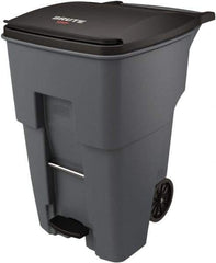 Rubbermaid - 95 Gal Gray Rectangle Trash Can - Plastic, None Graphic, 46.02" High x 28.6" Wide, Lid Included - Best Tool & Supply