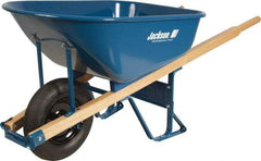 Jackson Professional Tools - 6 Cu Ft Capacity Wheelbarrow with 15" Flat Free Wheel - Wood Handle, 58-3/4" Long x 25-1/2" Wide x 27" High, Blue - Best Tool & Supply