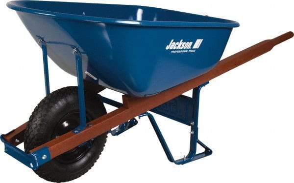 Jackson Professional Tools - 6 Cu Ft Capacity Wheelbarrow with 16" Pneumatic Wheel - Wood Handle, 58-3/4" Long x 25-1/2" Wide x 27" High, Blue - Best Tool & Supply