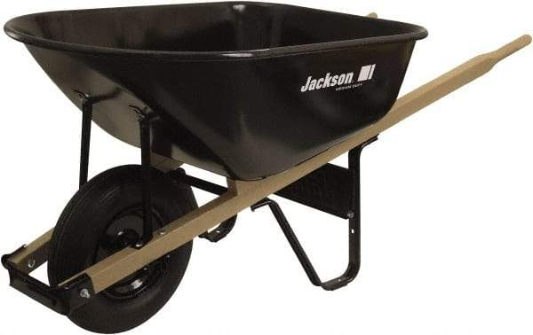 True Temper - 6 Cu Ft Capacity Wheelbarrow with 16" Pneumatic Wheel - Wood Handle, 58-3/4" Long x 25-1/2" Wide x 27" High, Black - Best Tool & Supply