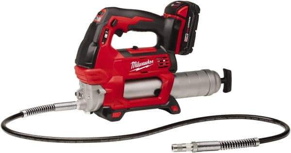 Milwaukee Tool - 10,000 Max psi, Flexible Battery-Operated Grease Gun - 14 oz Capacity, 31 Strokes per oz, Includes Grease Gun, Gauge Hose Assembly, Coupler, 18 V Rechargeable Battery, 30-Minute Charger, Carrying Case & Carrying Strip - Best Tool & Supply