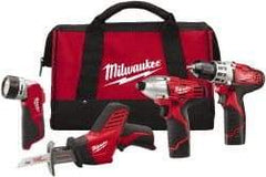 Milwaukee Tool - 12 Volt Cordless Tool Combination Kit - Includes 3/8" Drill/Driver, Reciprocating Saw, 1/4" Hex Impact Driver & Work Light, Lithium-Ion Battery Not Included - Best Tool & Supply