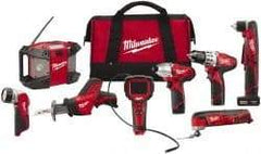 Milwaukee Tool - 12 Volt Cordless Tool Combination Kit - Includes 3/8" Drill/Driver, 3/8" Right Angle Drill Driver, Reciprocating Saw, Multi-Tool, 1/4" Hex Impact Driver & Radio, Lithium-Ion Battery Not Included - Best Tool & Supply