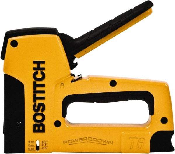 Stanley Bostitch - Manual Staple Gun - 1/4, 3/8, 1/2" Staples, 84 Lb Capacity, Yellow, Aluminum Die Cast - Best Tool & Supply