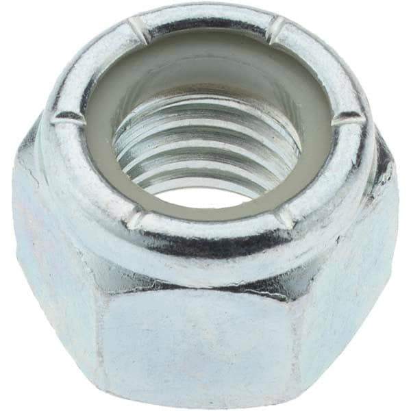 Value Collection - 1/2-13 UNC Grade 2 Hex Lock Nut with Nylon Insert - 3/4" Width Across Flats, 39/64" High, Zinc-Plated Finish - Best Tool & Supply