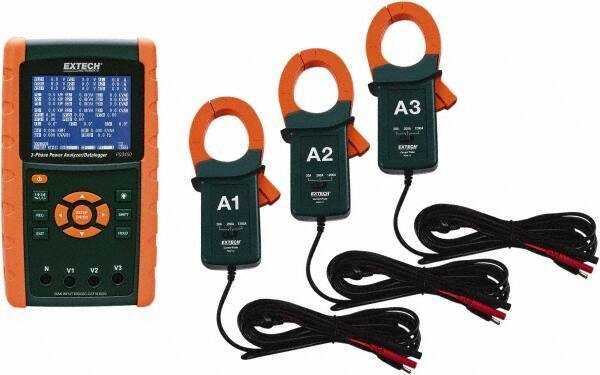 Extech - 3 Phase, 600 VAC, 0.01 to 1,200 Amp Capability, 45 to 65 Hz Calibration, LCD Display Power Meter - 0.5 Current Accuracy, 0.5 Voltage Accuracy - Best Tool & Supply