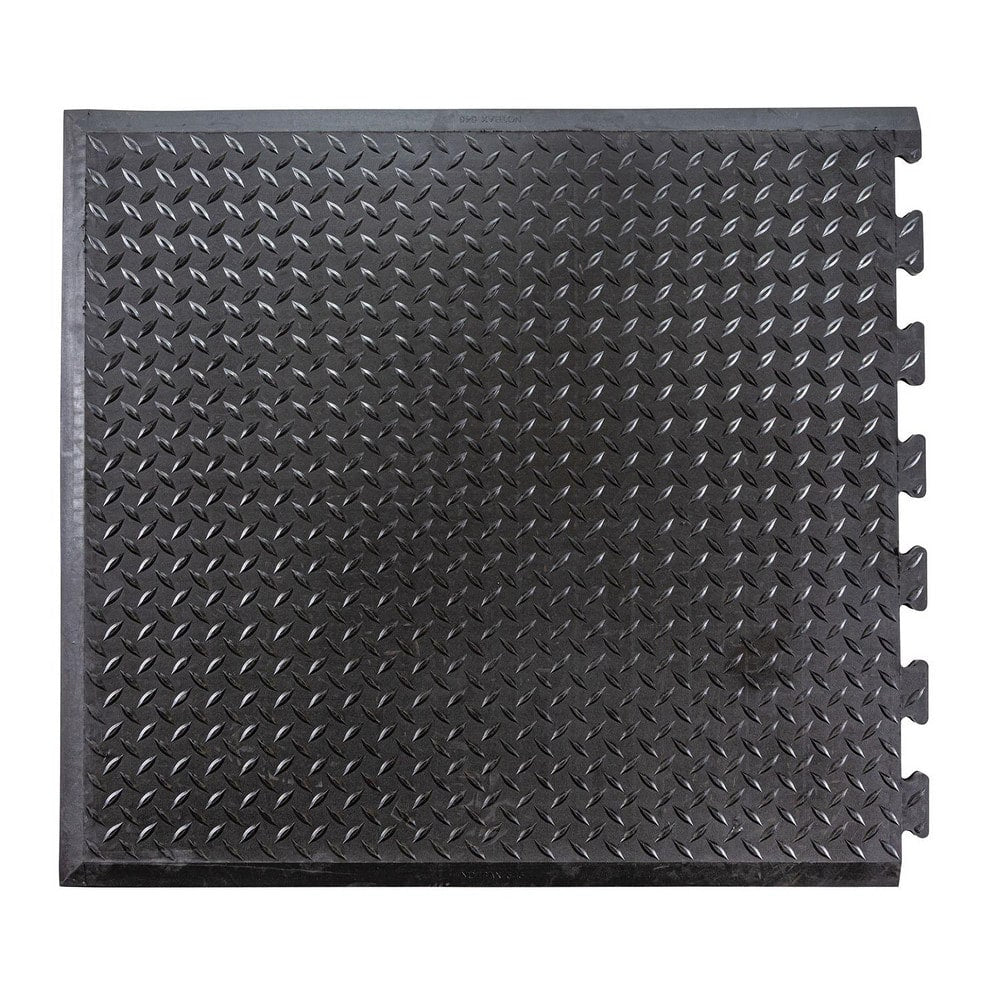 Anti-Fatigue Mat:  31.0000″ Length,  28.0000″ Wide,  1/2″ Thick,  Natural Rubber,  Beveled Edge,  Medium Duty Raised Diamond,  Black,  Dry