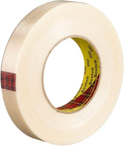 3M - 18mm x 55m Translucent Rubber Adhesive Strapping Tape - Polyester Yarn Filament-Reinforced Backing, 7.7 mil Thick, 270 Lb Tensile Strength, Series 880 - Best Tool & Supply