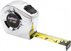 Lufkin - 25' x 1" Yellow Blade Tape Measure - 1/16" Graduation, Inch Graduation Style, Chrome Case - Best Tool & Supply