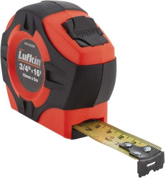 Lufkin - 16' x 3/4" Yellow Blade Tape Measure - 1/16" & 1mm Graduation, Inch/Metric Graduation Style, Chrome Case - Best Tool & Supply