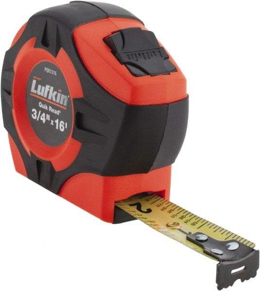 Lufkin - 16' x 3/4" Yellow Blade Tape Measure - 1/16" Graduation, Inch Graduation Style, Orange/Black Case - Best Tool & Supply