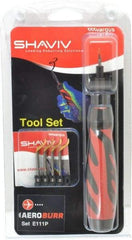 Shaviv - 7 Piece Hand Deburring Tool Set - E Blade Holder, E111P Blades, For Straight Edge, Hole Edge, Hole Inner Surface, Flat Surface - Best Tool & Supply