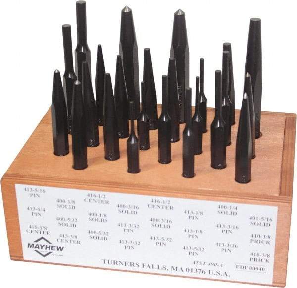 Mayhew - 24 Piece, 1/8 to 1/2", Center, Pin & Prick Starter Punch Set - Hex Shank, Steel, Comes in Boxed - Best Tool & Supply