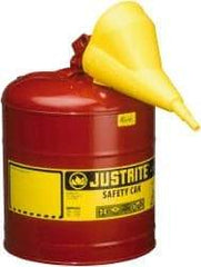 Justrite - 5 Gal 24-Gauge Coated Steel Body Self-Closing, Self-Venting, Full-Length Flame Arrester - 16-7/8" High x 11-3/4" Diam, Red with Yellow - Best Tool & Supply