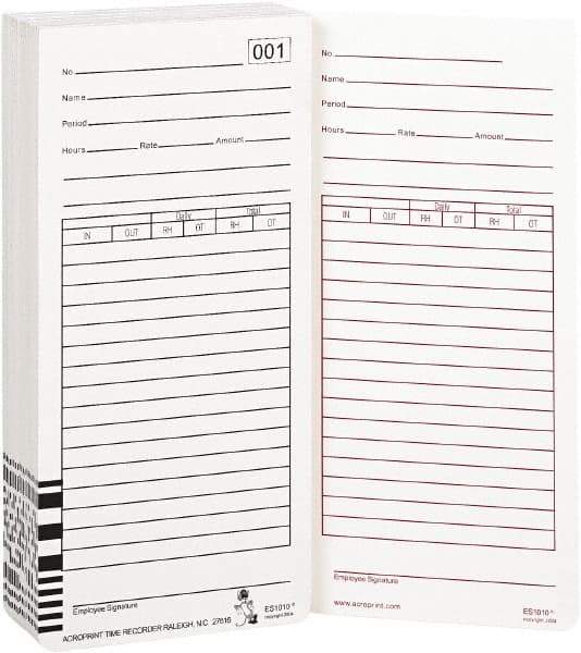 Acroprint Time Recorder - 9/10" High x 3-2/5" Wide Weekly Time Cards - White, Use with Acroprint Model ES1000 - Best Tool & Supply