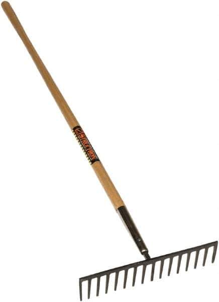 SEYMOUR-MIDWEST - Stone Rake with 62" Straight Wood Handle - 1/2" Blade Width, 16 Tines, 3-1/2" Tine Length - Best Tool & Supply