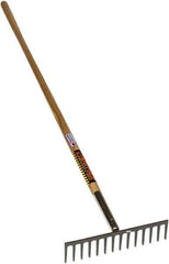 SEYMOUR-MIDWEST - Stone Rake with 66" Straight Wood Handle - 1/2" Blade Width, 14 Tines, 3-1/2" Tine Length - Best Tool & Supply