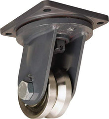 Hamilton - 6" Diam x 3" Wide, Forged Steel Swivel Caster - 10,000 Lb Capacity, Top Plate Mount, 8-1/2" x 8-1/2" Plate, Tapered Roller Bearing - Best Tool & Supply