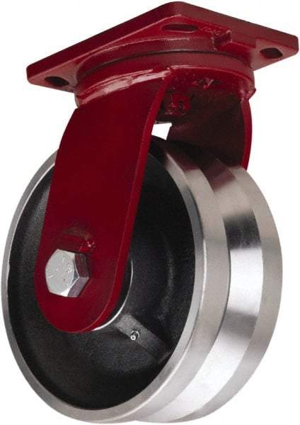 Hamilton - 10" Diam x 4" Wide, Iron Swivel Caster - 7,500 Lb Capacity, Top Plate Mount, 6-1/2" x 7-1/2" Plate, Tapered Roller Bearing - Best Tool & Supply