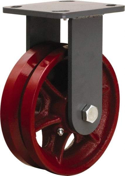 Hamilton - 6" Diam x 2" Wide, Iron Rigid Caster - 1,000 Lb Capacity, Top Plate Mount, 4" x 4-1/2" Plate, Straight Roller Bearing - Best Tool & Supply