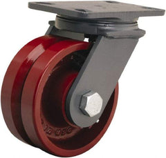 Hamilton - 6" Diam x 2-3/4" Wide, Iron Swivel Caster - 2,500 Lb Capacity, Top Plate Mount, 5-1/4" x 7-1/4" Plate, Tapered Roller Bearing - Best Tool & Supply