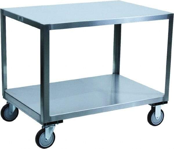 Jamco - 1,200 Lb Capacity, 48" Wide x 24" Long x 30" High Transport Cart - 2 Shelf, Stainless Steel, 2 Rigid/2 Swivel Casters - Best Tool & Supply