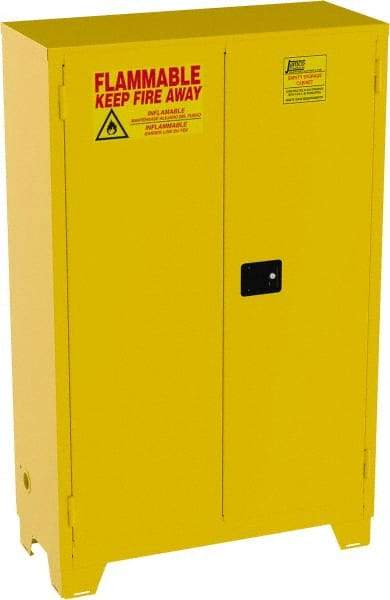 Jamco - 2 Door, 2 Shelf, Yellow Steel Double Wall Safety Cabinet for Flammable and Combustible Liquids - 70" High x 18" Wide x 43" Deep, Self Closing Door, 3 Point Key Lock, 45 Gal Capacity - Best Tool & Supply