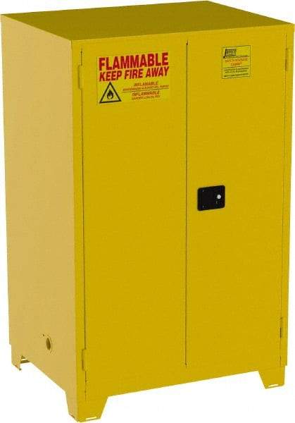 Jamco - 2 Door, 2 Shelf, Yellow Steel Double Wall Safety Cabinet for Flammable and Combustible Liquids - 70" High x 34" Wide x 43" Deep, Manual Closing Door, 3 Point Key Lock, 90 Gal Capacity - Best Tool & Supply