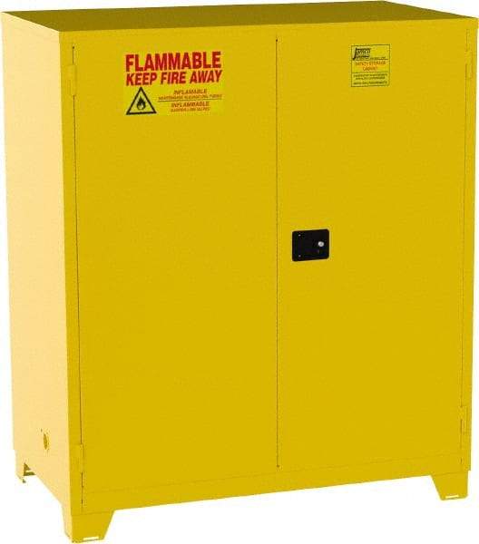 Jamco - 2 Door, 2 Shelf, Yellow Steel Double Wall Safety Cabinet for Flammable and Combustible Liquids - 70" High x 34" Wide x 59" Deep, Manual Closing Door, 3 Point Key Lock, 120 Gal Capacity - Best Tool & Supply