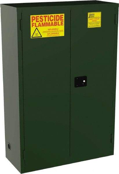 Jamco - 2 Door, 2 Shelf, Green Steel Double Wall Safety Cabinet for Flammable and Combustible Liquids - 44" High x 18" Wide x 43" Deep, Self Closing Door, 3 Point Key Lock, 45 Gal Capacity - Best Tool & Supply