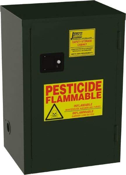 Jamco - 1 Door, 1 Shelf, Green Steel Double Wall Safety Cabinet for Flammable and Combustible Liquids - 35" High x 18" Wide x 23" Deep, Self Closing Door, 3 Point Key Lock, 12 Gal Capacity - Best Tool & Supply