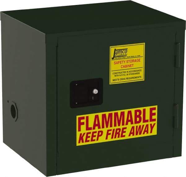 Jamco - 1 Door, Green Steel Double Wall Safety Cabinet for Flammable and Combustible Liquids - 22" High x 18" Wide x 23" Deep, Self Closing Door, 3 Point Key Lock, 6 Gal Capacity - Best Tool & Supply