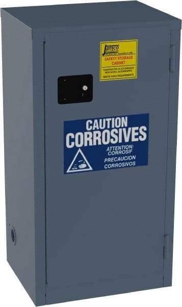 Jamco - 1 Door, 2 Shelf, Blue Steel Double Wall Safety Cabinet for Flammable and Combustible Liquids - 44" High x 18" Wide x 23" Deep, Self Closing Door, 3 Point Key Lock, 18 Gal Capacity - Best Tool & Supply