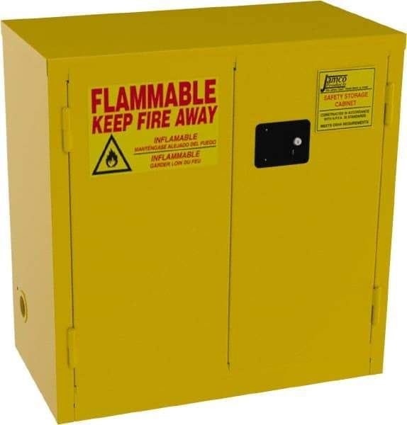 Jamco - 2 Door, 1 Shelf, Yellow Steel Double Wall Safety Cabinet for Flammable and Combustible Liquids - 35" High x 18" Wide x 34" Deep, Self Closing Door, 3 Point Key Lock, 22 Gal Capacity - Best Tool & Supply