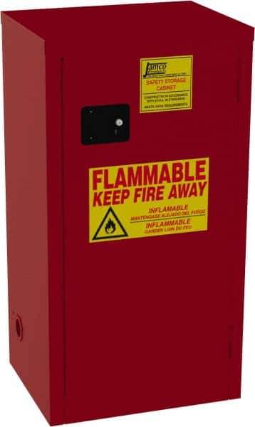 Jamco - 1 Door, 3 Shelf, Red Steel Double Wall Safety Cabinet for Flammable and Combustible Liquids - 44" High x 18" Wide x 23" Deep, Manual Closing Door, 3 Point Key Lock, 24 Gal Capacity - Best Tool & Supply