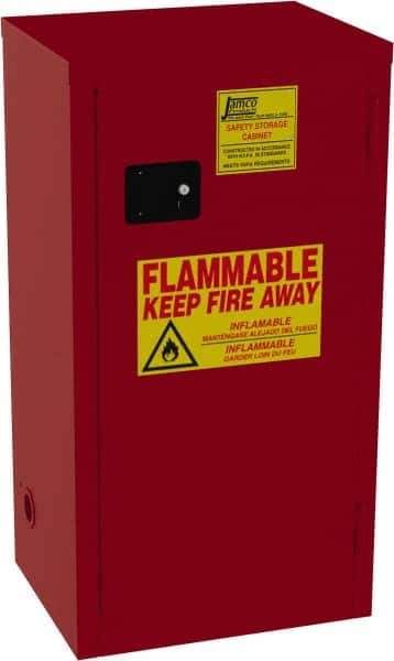 Jamco - 1 Door, 3 Shelf, Red Steel Double Wall Safety Cabinet for Flammable and Combustible Liquids - 35" High x 18" Wide x 23" Deep, Self Closing Door, 3 Point Key Lock, 24 Gal Capacity - Best Tool & Supply