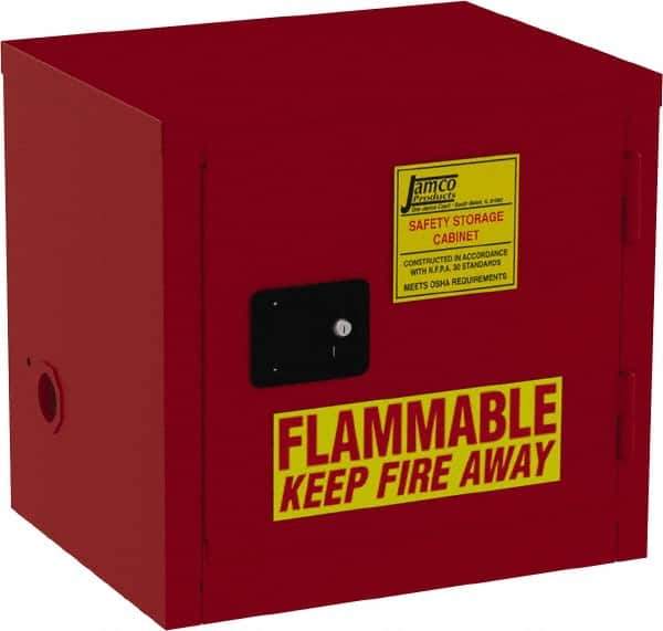 Jamco - 1 Door, 1 Shelf, Red Steel Double Wall Safety Cabinet for Flammable and Combustible Liquids - 22" High x 18" Wide x 23" Deep, Self Closing Door, 3 Point Key Lock, 12 Gal Capacity - Best Tool & Supply