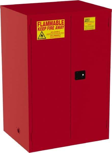 Jamco - 2 Door, 5 Shelf, Red Steel Double Wall Safety Cabinet for Flammable and Combustible Liquids - 65" High x 34" Wide x 43" Deep, Self Closing Door, 3 Point Key Lock, 120 Gal Capacity - Best Tool & Supply