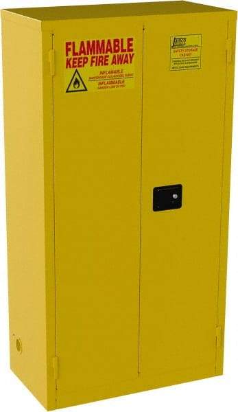 Jamco - 2 Door, 3 Shelf, Yellow Steel Double Wall Safety Cabinet for Flammable and Combustible Liquids - 65" High x 18" Wide x 34" Deep, Manual Closing Door, 3 Point Key Lock, 44 Gal Capacity - Best Tool & Supply